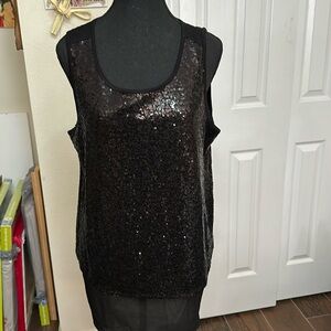 Black short sleeve sequins blouse size large